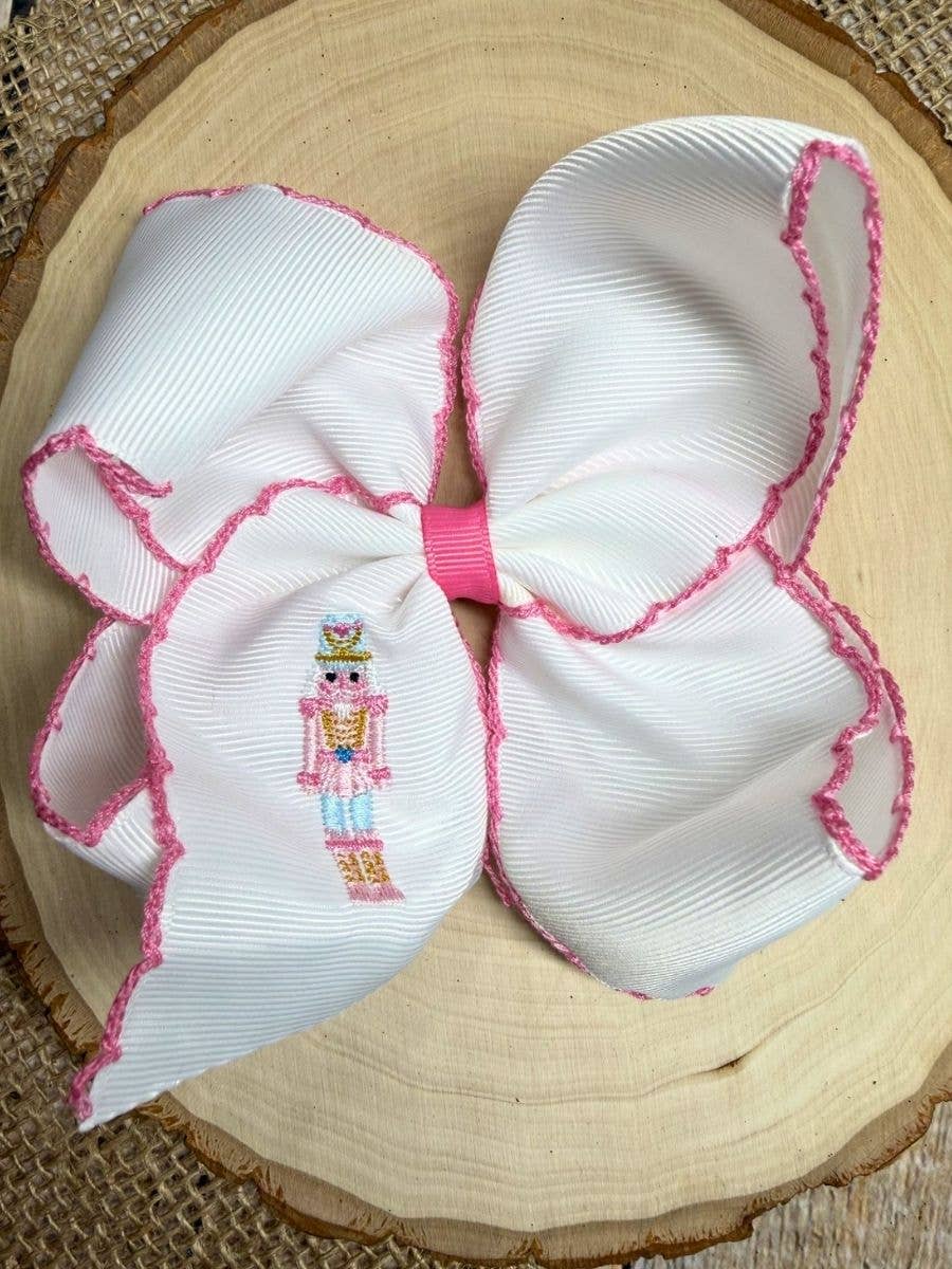 The Hair Bow Co. Pink Nutcracker Embroidered Moonstitch Hair Bow