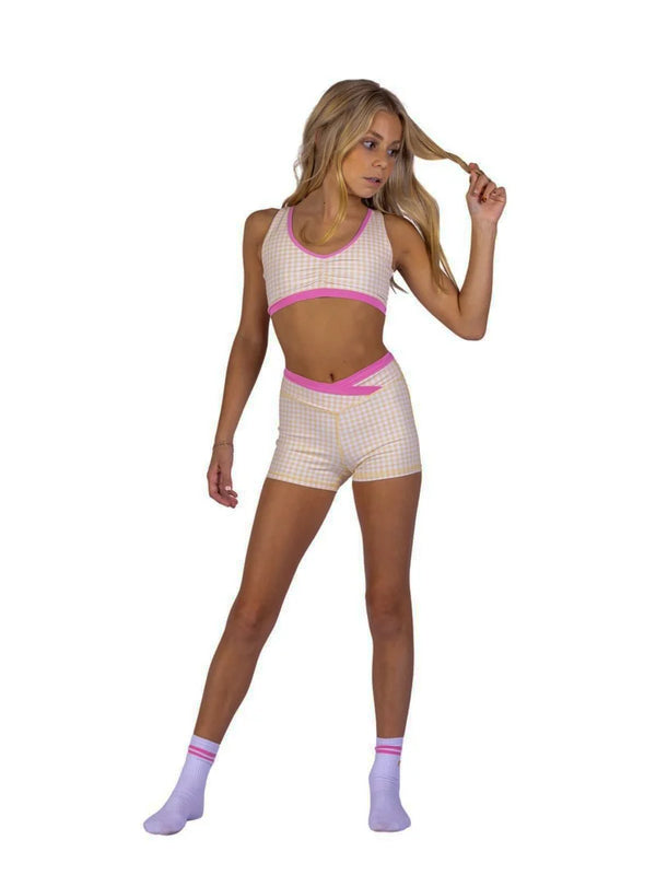 XO Dance Gingham Criss Cross Top