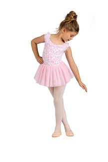 DANZNMOTION PRINTED CAP SLEEVE LEOTARD W/SOLID PINK TUTU