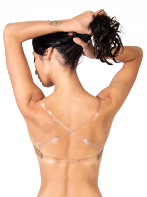 BODY WRAPPERS PADDED V FRONT BRA WITH CLEAR ADJUSTABLE STRAPS