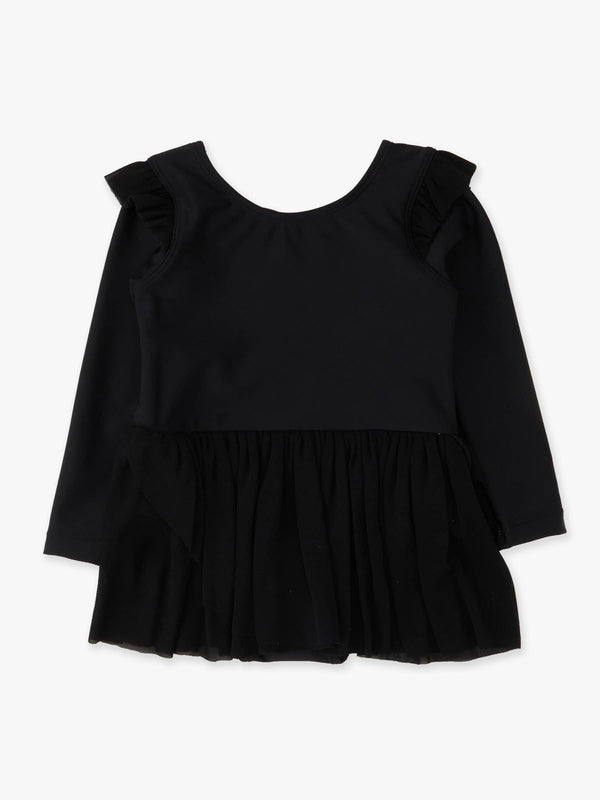 Girls Black Flutter Long Sleeve Dance & Gymnastics Leotard