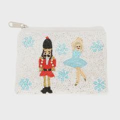 JOAI ACCESSORIES WHITE NUTCRACKER BEADED COIN PURSE