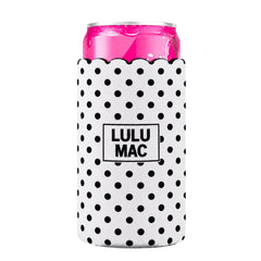 Lulu Mac Slim Can Koozie White/Black Dot