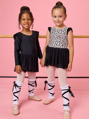 Girls Black Flutter Long Sleeve Dance & Gymnastics Leotard