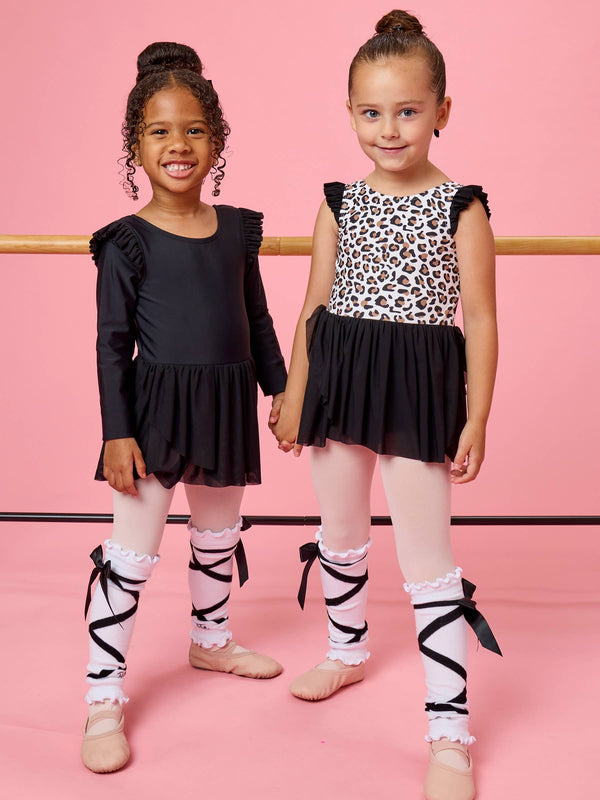 Girls Black Flutter Long Sleeve Dance & Gymnastics Leotard