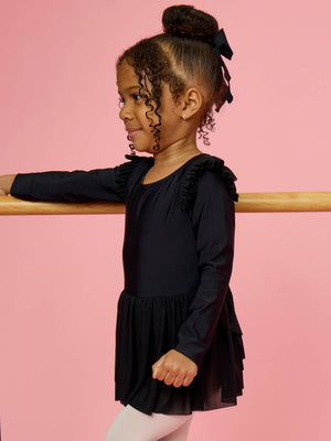 Girls Black Flutter Long Sleeve Dance & Gymnastics Leotard