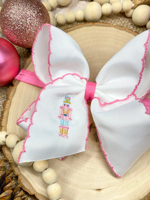 Pink Nutcracker Embroidered Moonstitch Hair Bow | Clip or Headband