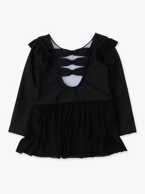Girls Black Flutter Long Sleeve Dance & Gymnastics Leotard