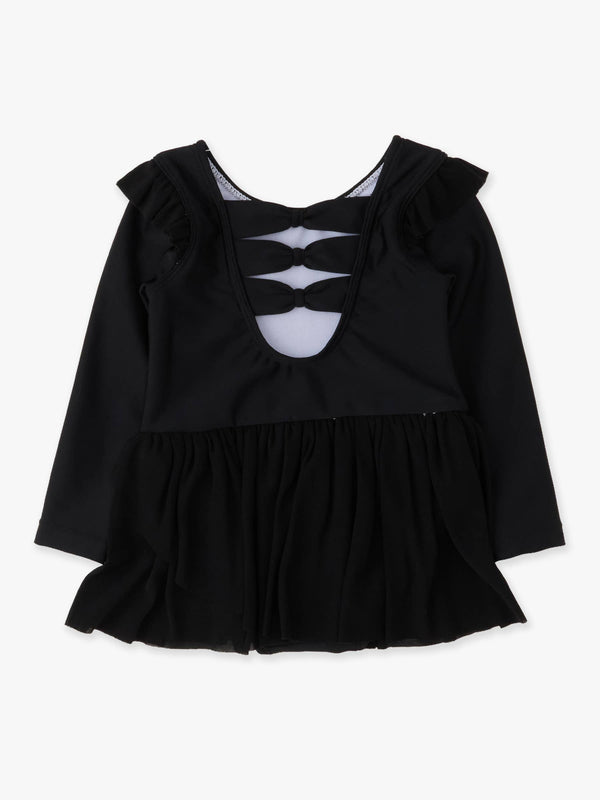Girls Black Flutter Long Sleeve Dance & Gymnastics Leotard