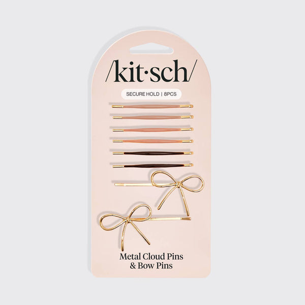 Kitsch Metal Cloud & Bow Bobby Pins 8pc Set