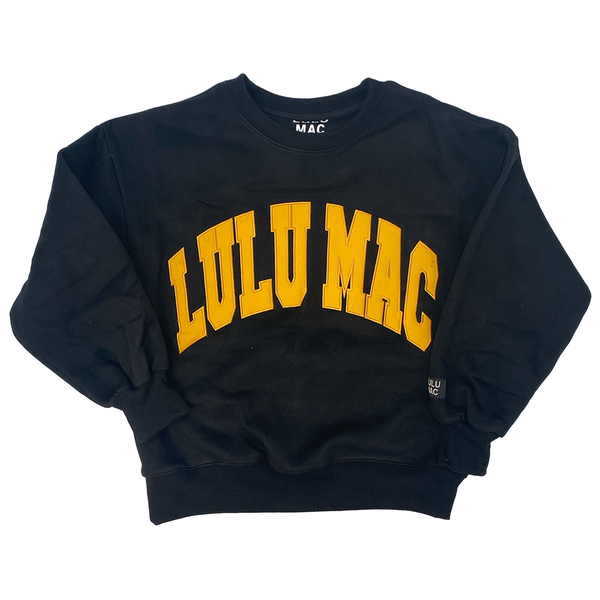 Lulu Mac Adult Sweatshirt in Black with Yellow Stitching
