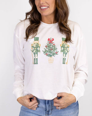 Watercolor Nutcracker Long Sleeve Crew Neck T-Shirt   White/Multi