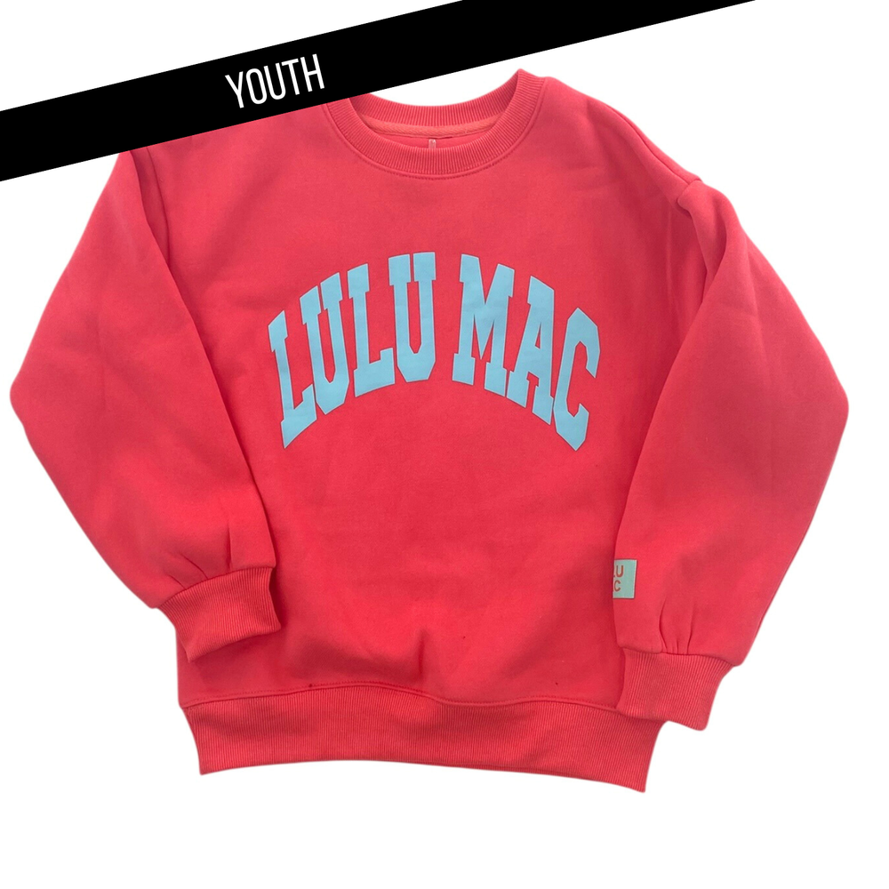 LULU MAC YOUTH SWEATSHIRT CORAL WITH MINT PUFF