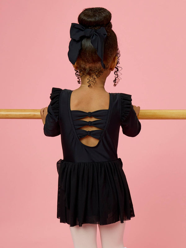 Girls Black Flutter Long Sleeve Dance & Gymnastics Leotard
