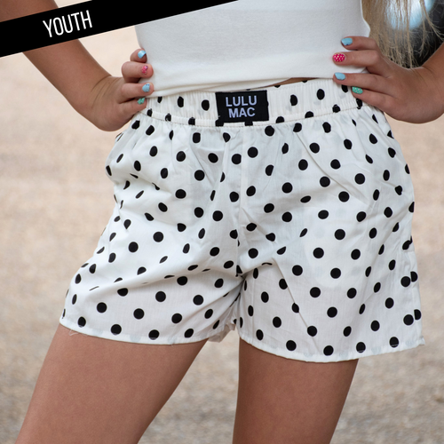 Lulu Mac Youth White/Black Small Polka Dot Shorts