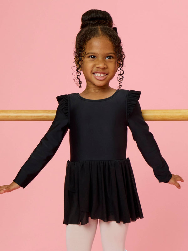 Girls Black Flutter Long Sleeve Dance & Gymnastics Leotard