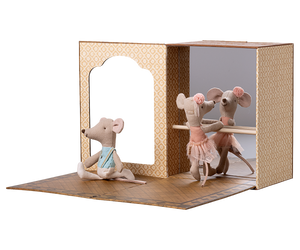 MAILEG BALLET MICE IN DANCE STUDIO, LITTLE SISTER & BROTHER