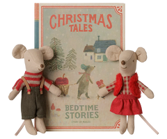 Maileg Christmas Twin Mice, Little Sister and Brother in Book