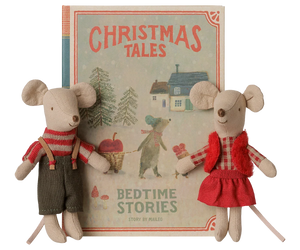 Maileg Christmas Twin Mice, Little Sister and Brother in Book
