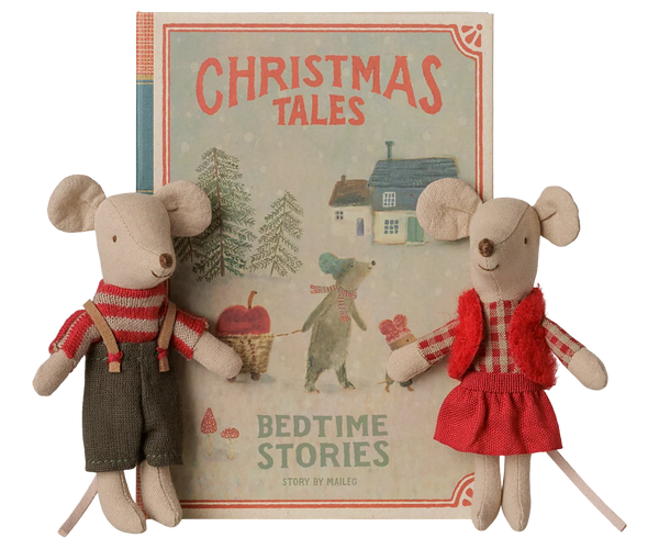 Maileg Christmas Twin Mice, Little Sister and Brother in Book