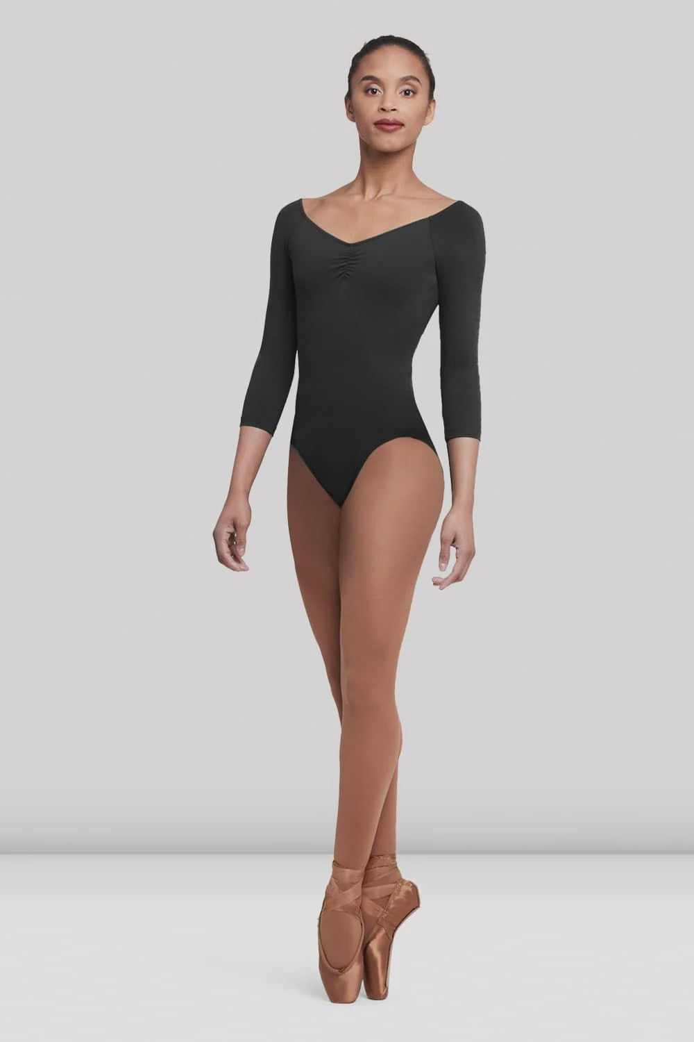 BLOCH ADULT BLACK 3/4 SLEEVE PINCH FRONT LEOTARD