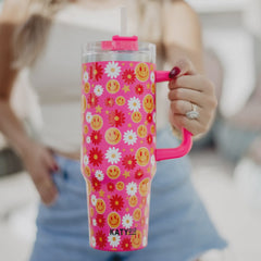 KATYDID RED FLOWER HAPPY FACE TUMBLER