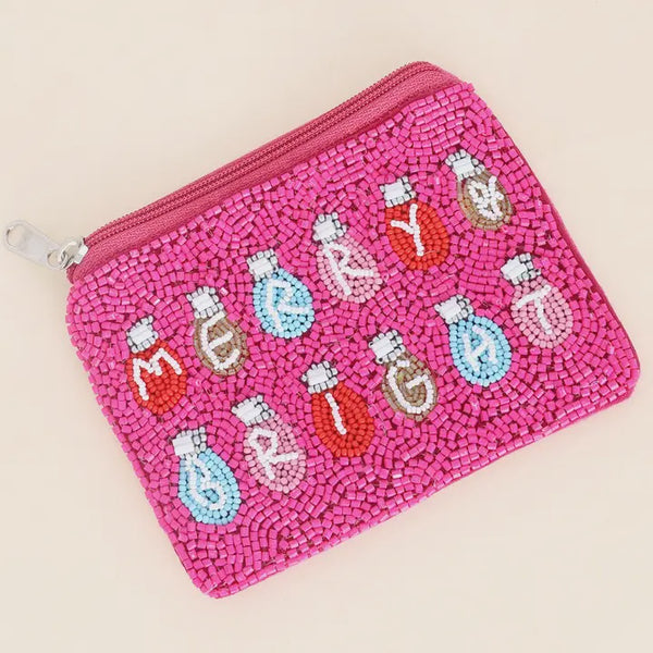 JOIA ACCESSORIES HOT PINK MERRY CHRISTMAS COIN PURSE