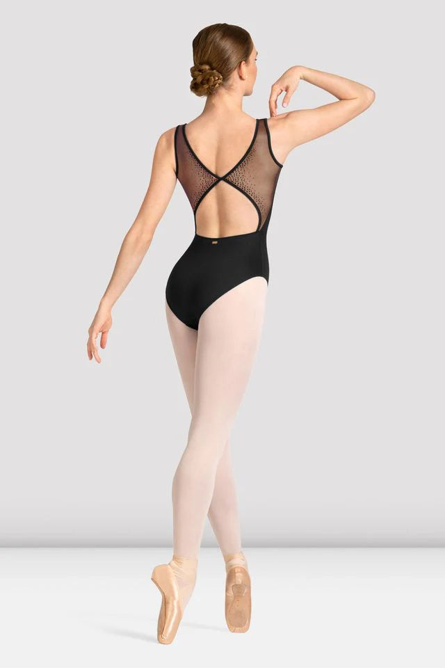 Mirella Celeste Boat Neck Leotard w/ Black Bead Detailing