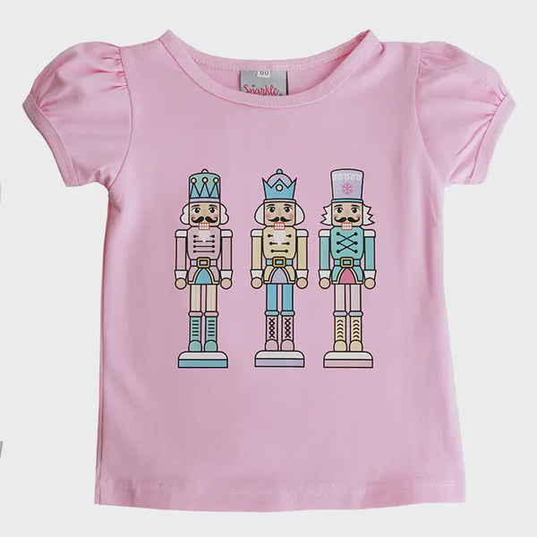 SPARKLE SISTER PUFF SLEEVE TSHIRT W/PASTEL NUTCRACKER DESIGN