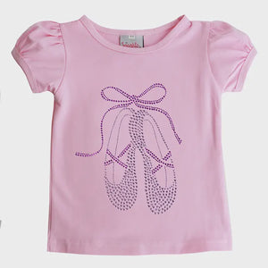 SPARKLE SISTERS PUFF SLEEVE TSHIRT WITH LAVENDER STUDDED BALLET SLIPPERS