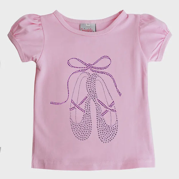 SPARKLE SISTERS PUFF SLEEVE TSHIRT WITH LAVENDER STUDDED BALLET SLIPPERS