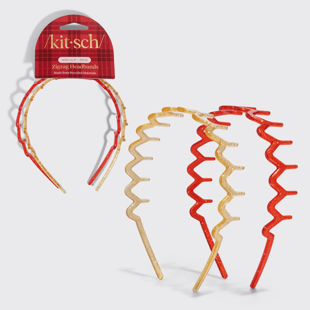 Recycled Plastic Zigzag Headbands 2pc Set - Gold & Red