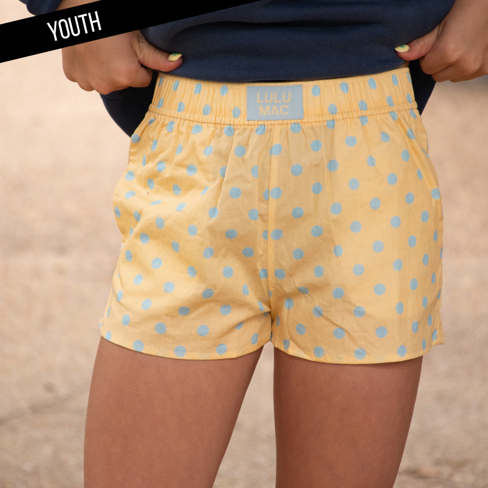Lulu Mac Butter/Light Blue Small Polka Dot Youth Shorts