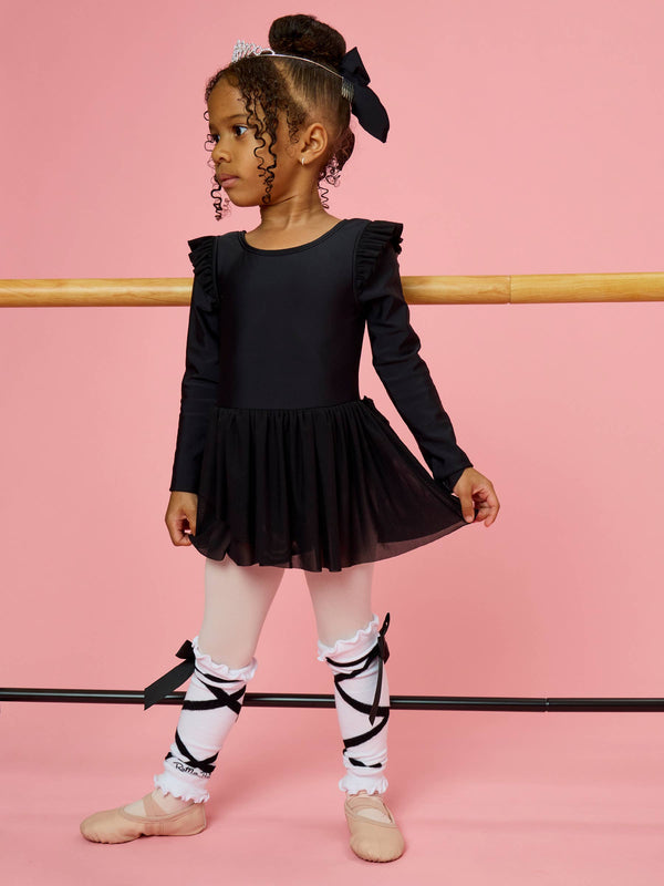Girls Black Flutter Long Sleeve Dance & Gymnastics Leotard