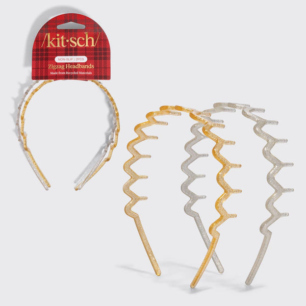 Recycled Plastic Zigzag Headbands 2pc Set - Gold & Silver