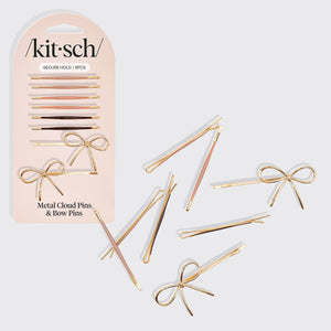 Kitsch Metal Cloud & Bow Bobby Pins 8pc Set