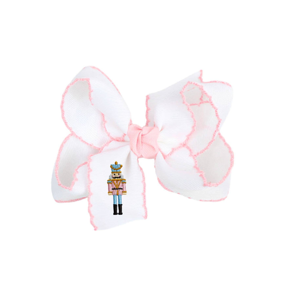 Embroidered Nutcracker Crochet Edge Hair Bow