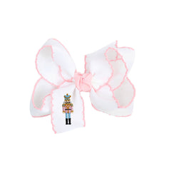 Embroidered Nutcracker Crochet Edge Hair Bow