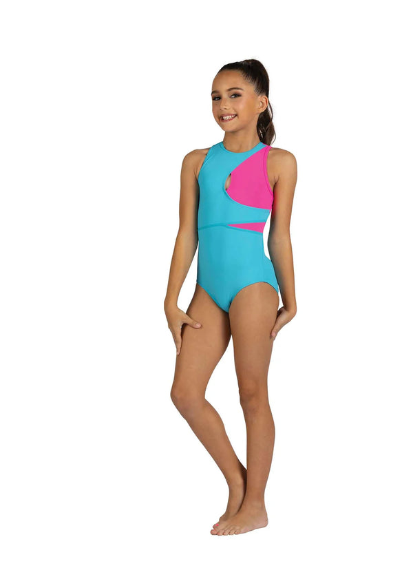 DANZNMOTION 2 TONE TANK LEOTARD WITH KEYHOLE CUTOUT