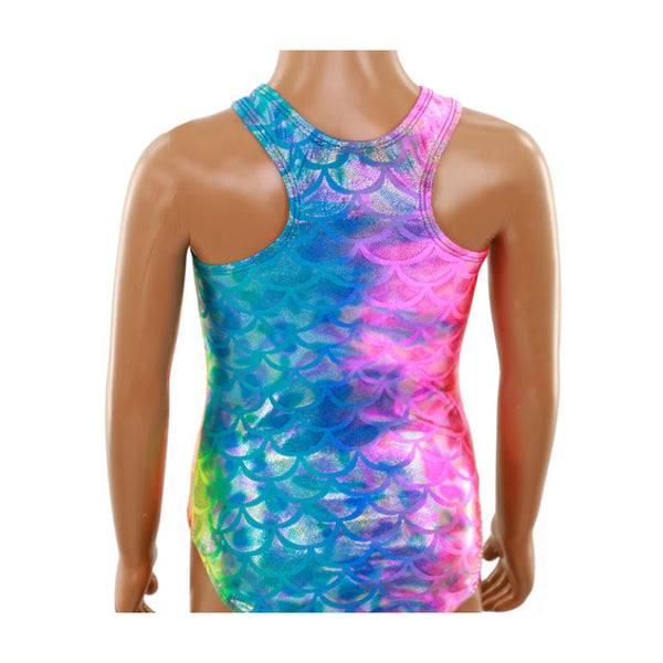 Snowflake Designs mer-mazing mermaid tie dye foil print T-Back Leotard