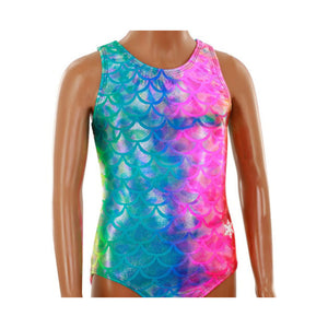 Snowflake Designs mer-mazing mermaid tie dye foil print T-Back Leotard