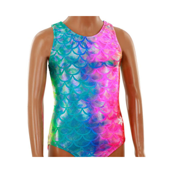 Snowflake Designs mer-mazing mermaid tie dye foil print T-Back Leotard