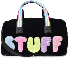 OMG STUFF-DF98 BLACK STUFF FAUX FUR DUFFEL BAG